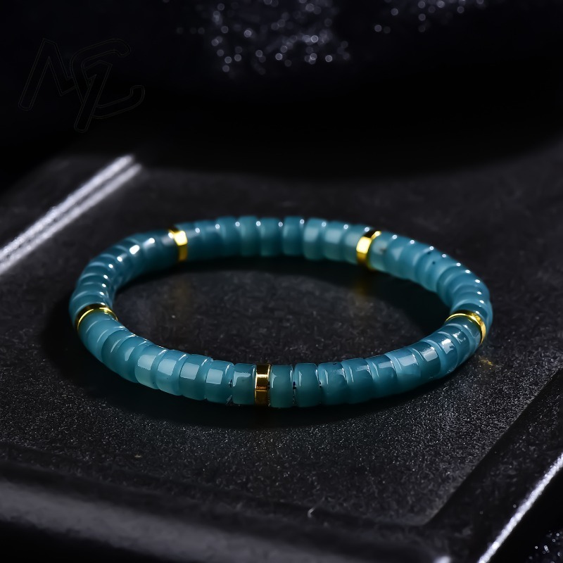 Jewelry & Watches Review - سوار من خرز اليشم الطبيعي الأزرق