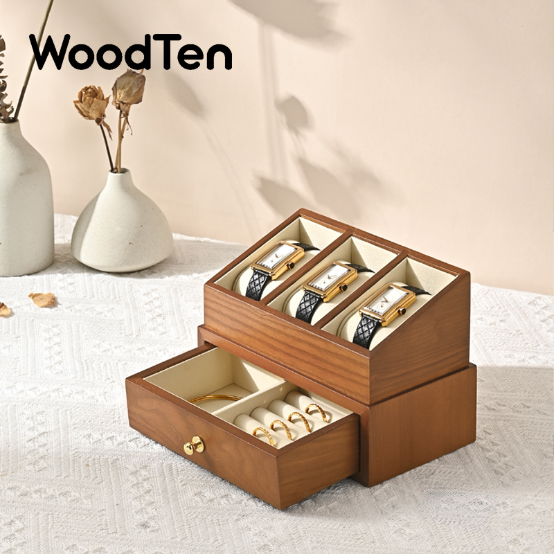 Jewelry Box That Holds Watches - WoodTen 3 شبكات صندوق ساعة خشب