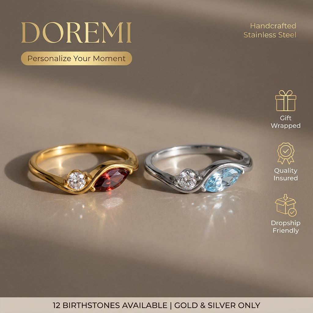 خاتم DOREMI مقاوم للماء ومقاوم - مراجعة Birthstone Ring Set وسعره