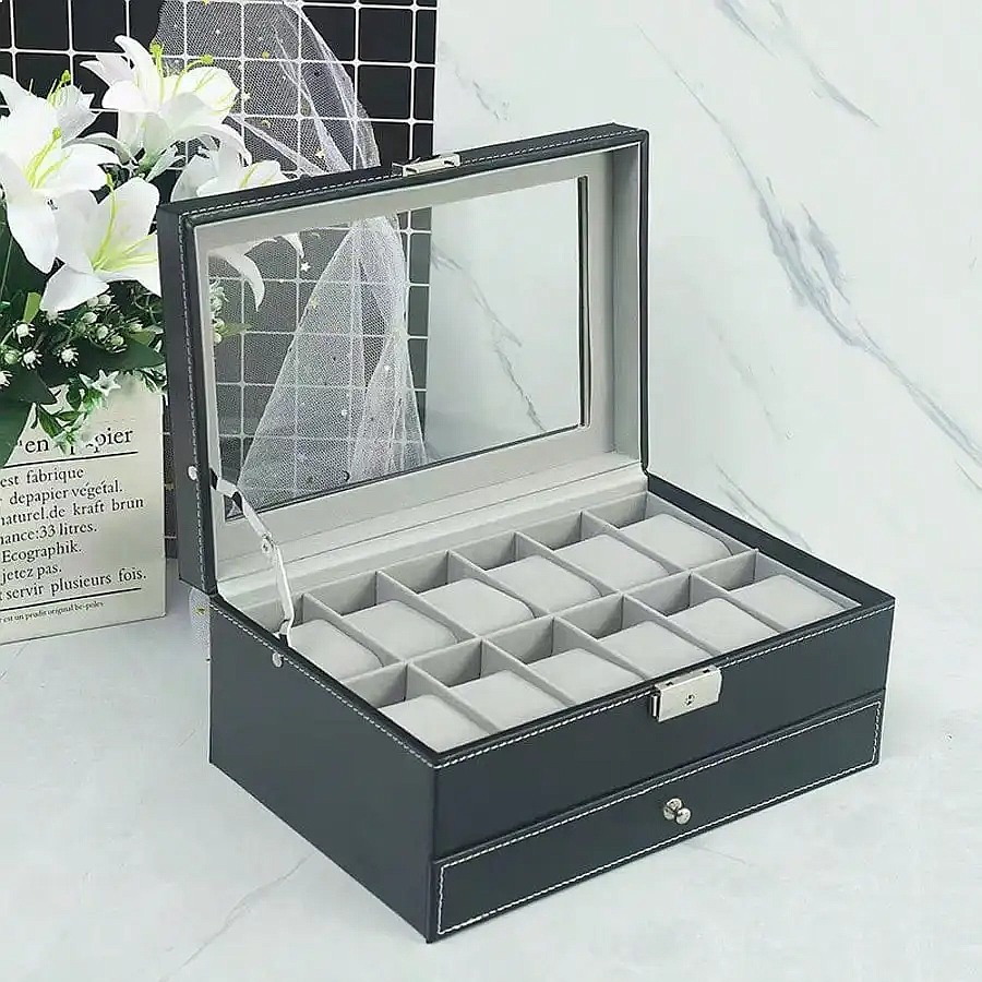 صندوق ساعات بـ 12 فتحة مع درج، - مراجعة Jewelry Watches For Men وسعره