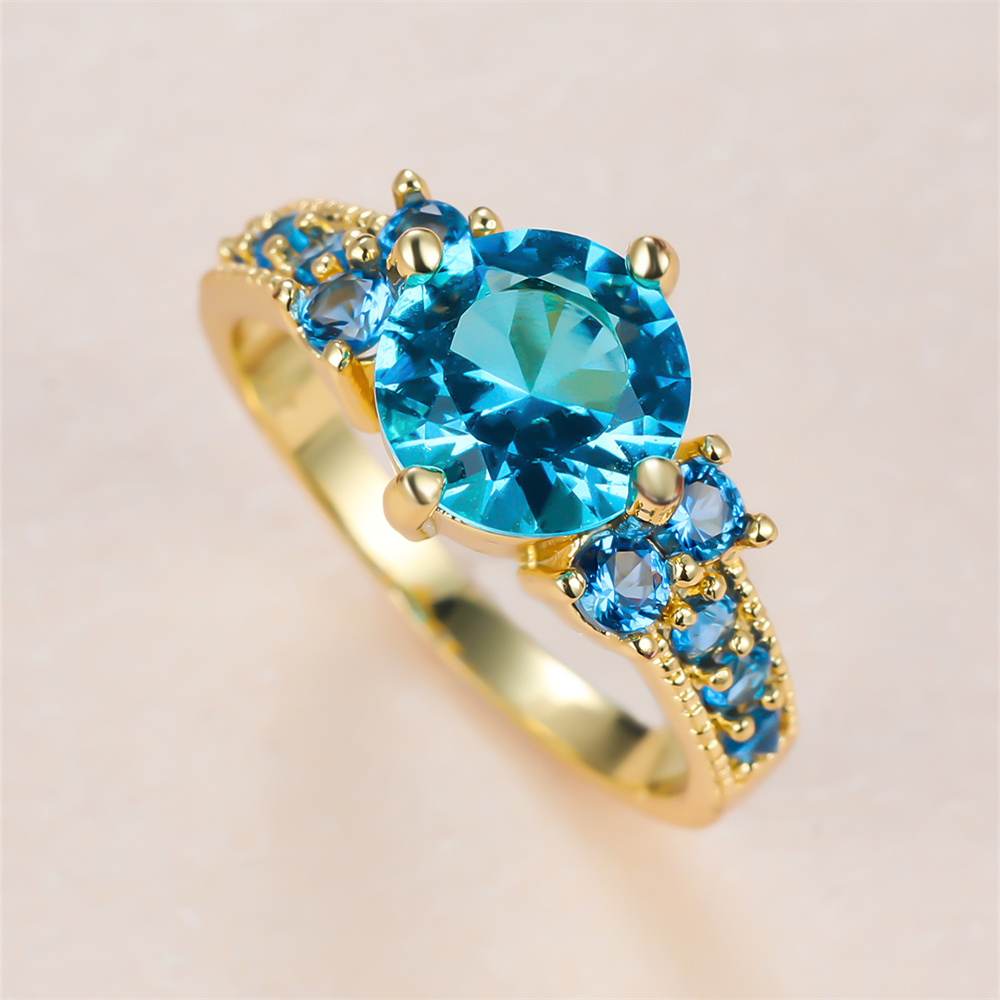 أكوا الأزرق كريستال حجر مستدير - مراجعة Birthstone Ring Set وسعره
